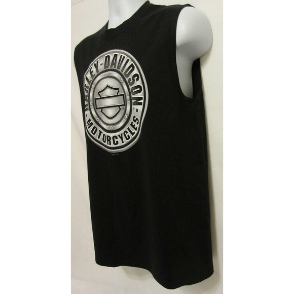 Mitchell's Modesto CA Harley Davidson Black Full Chrome Muscle Tank Shirt Mens M - Picture 5 of 12